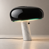 Cupola White Marble Table Lamp, Black Shade