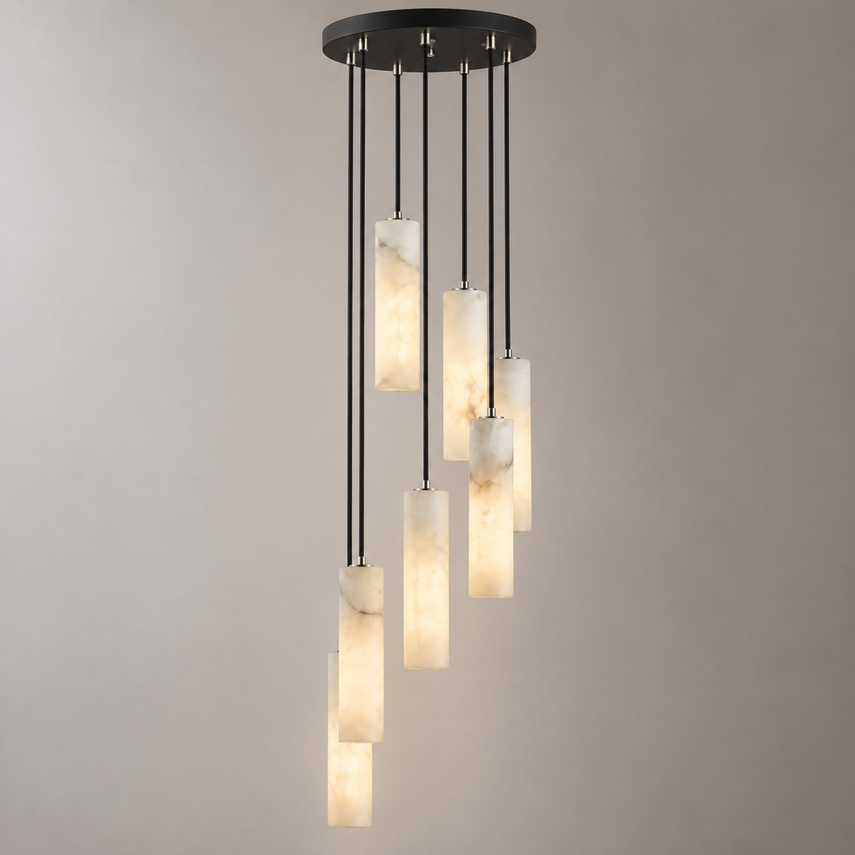 Candela Alabaster Tube Pendant Light, 7 lights, studio photo