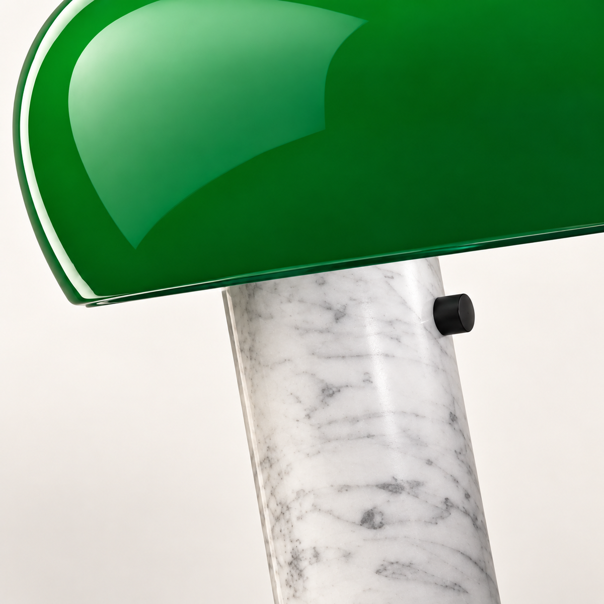 Cupola White Marble Table Lamp, green shade, studio photo
