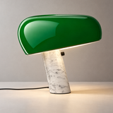 Cupola White Marble Table Lamp, Green Shade