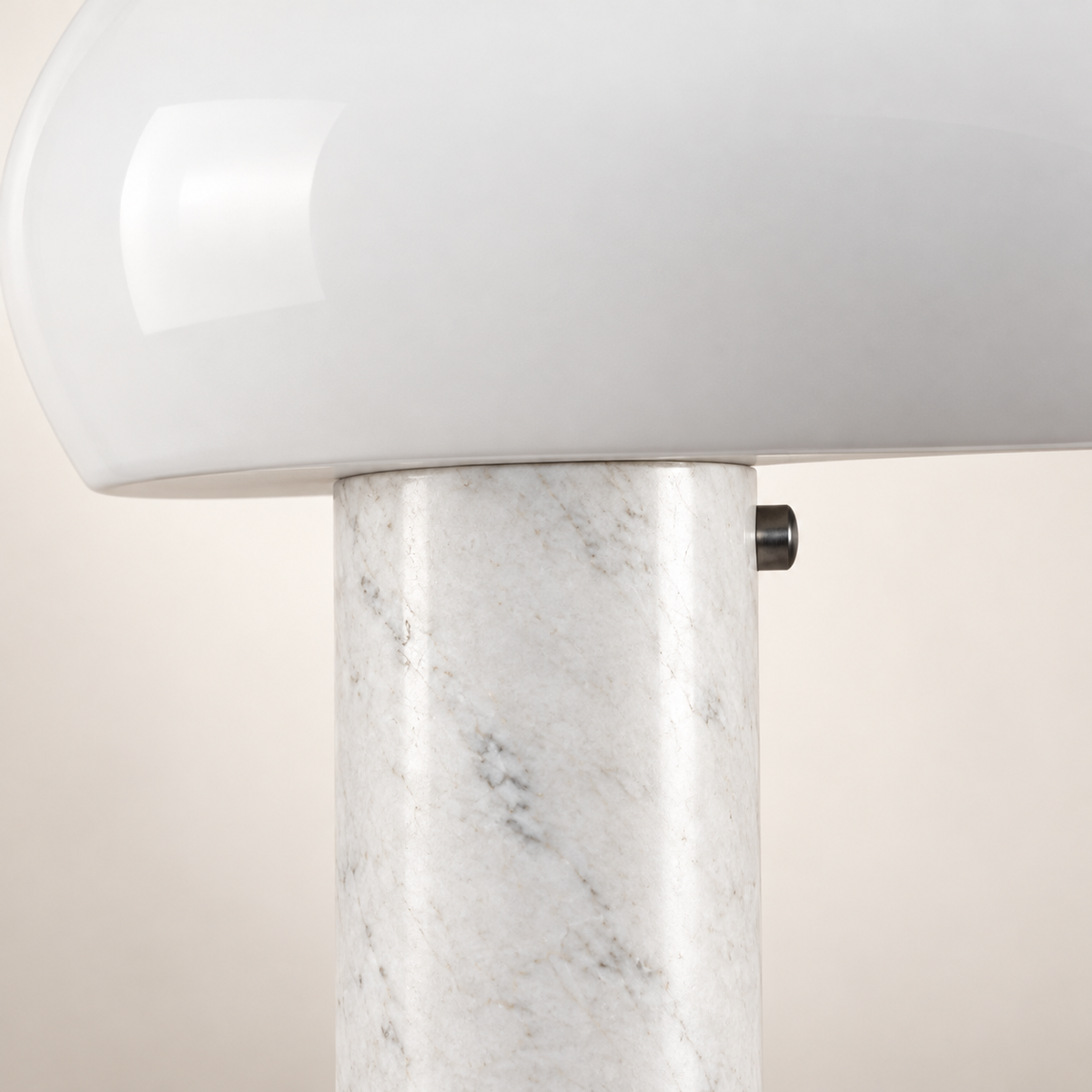 Cupola White Marble Table Lamp, white shade, studio photo