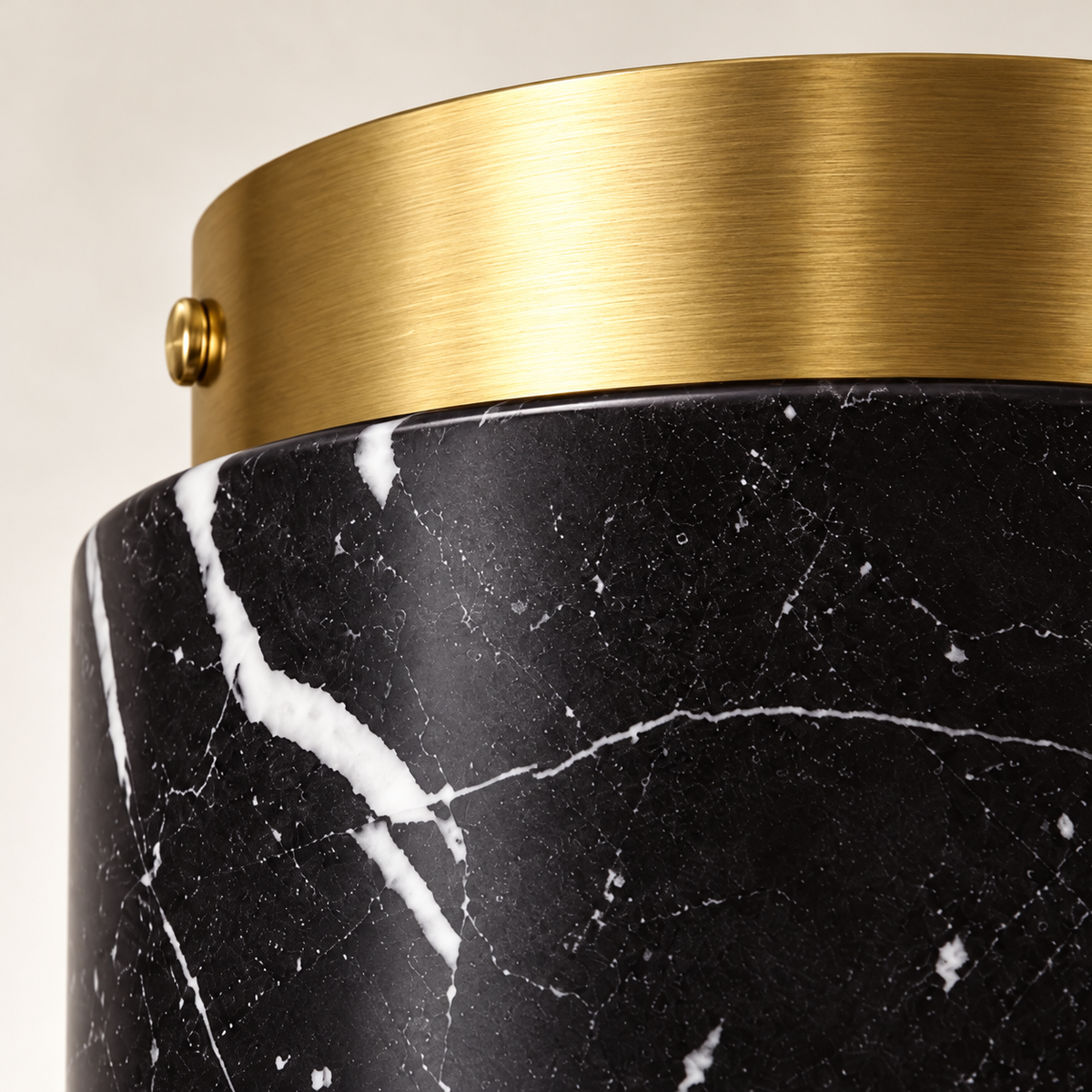 Isola Marble Drum Ceiling Light, black marble, studio photo