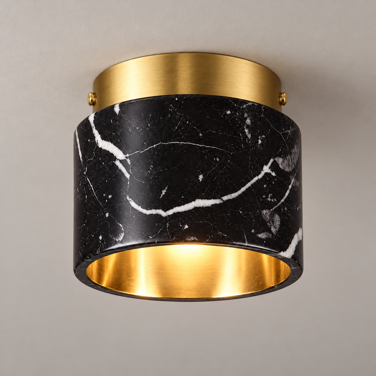Isola Marble Drum Ceiling Light, black marble, studio photo