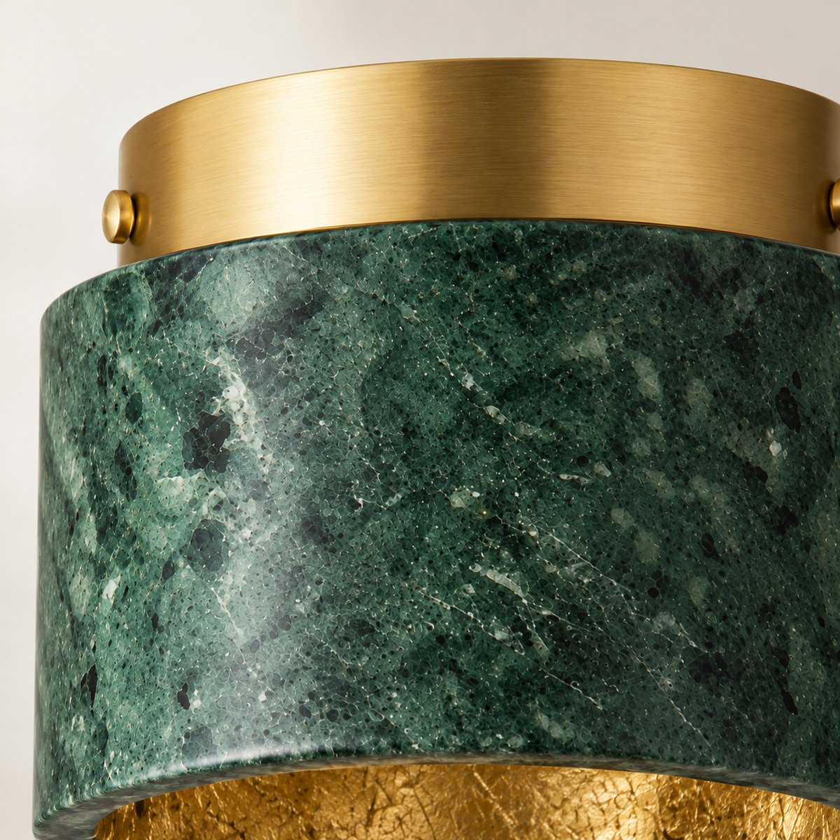 Isola Marble Drum Ceiling Light, green marble, studio photo