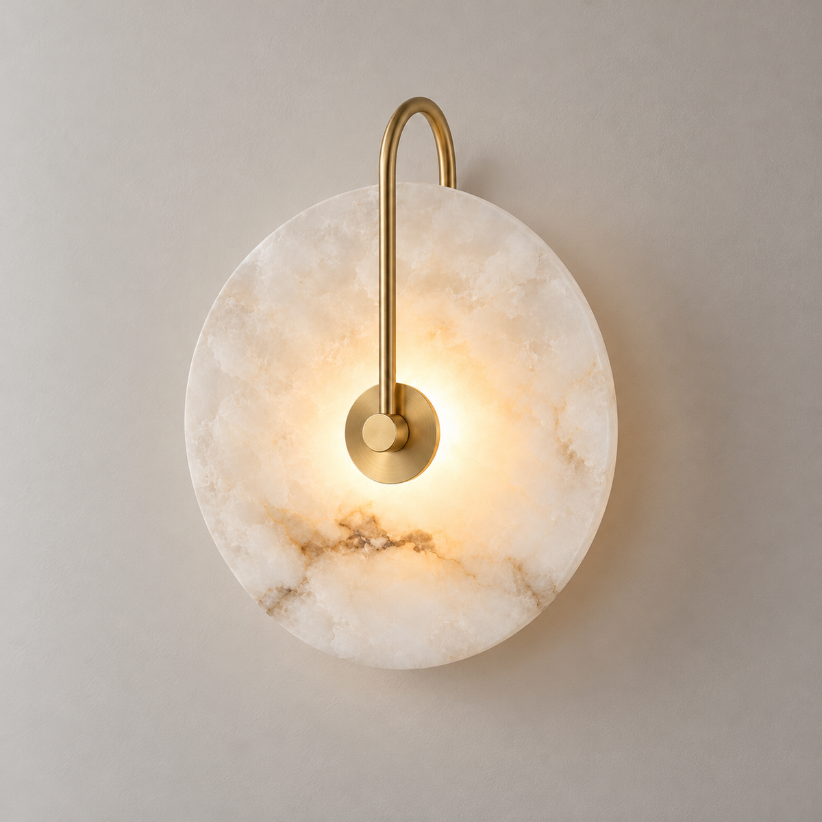 Talia Alabaster Moon Wall Light, brass finish, studio photo