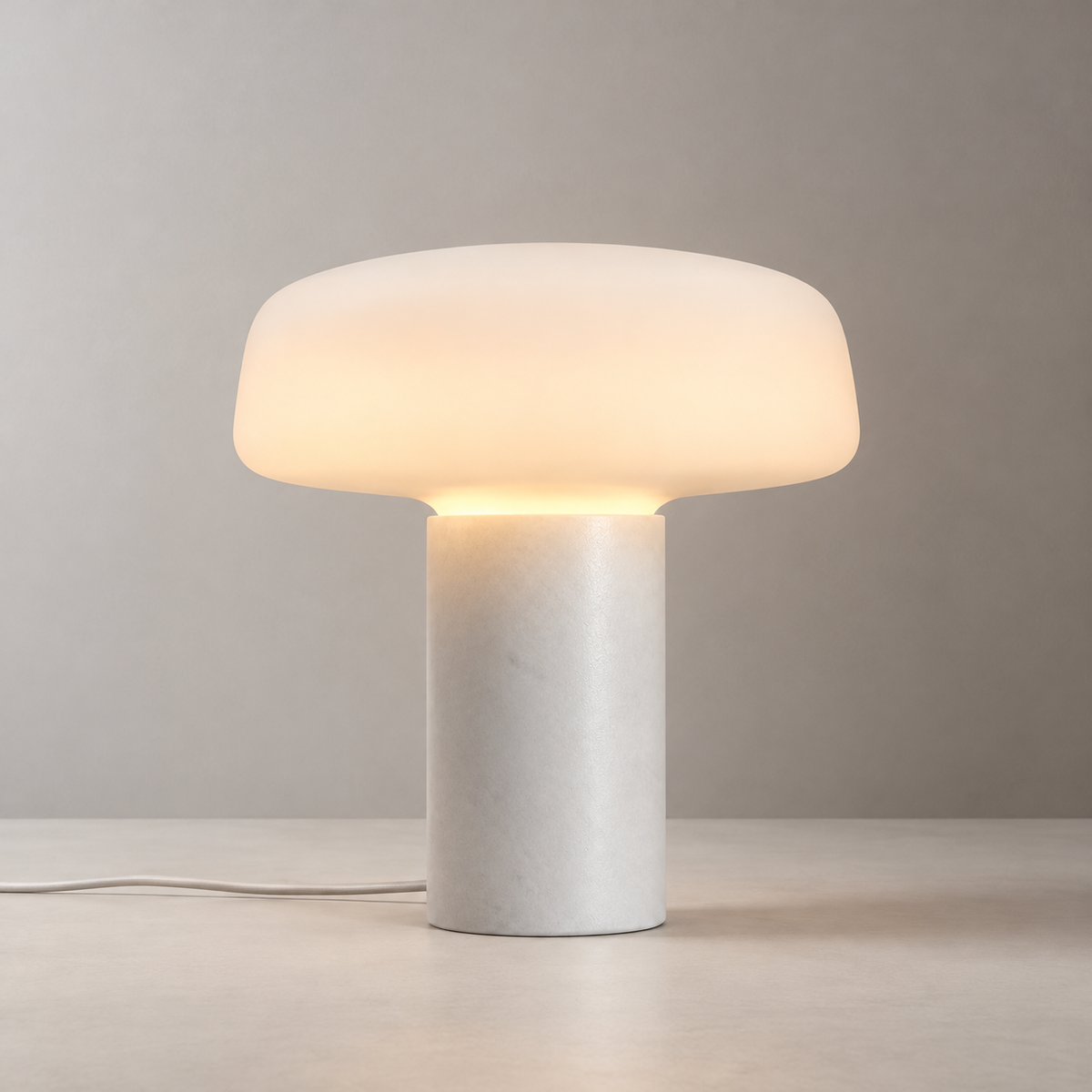 Velka Danish Marble Table Lamp, white marble, studio photo